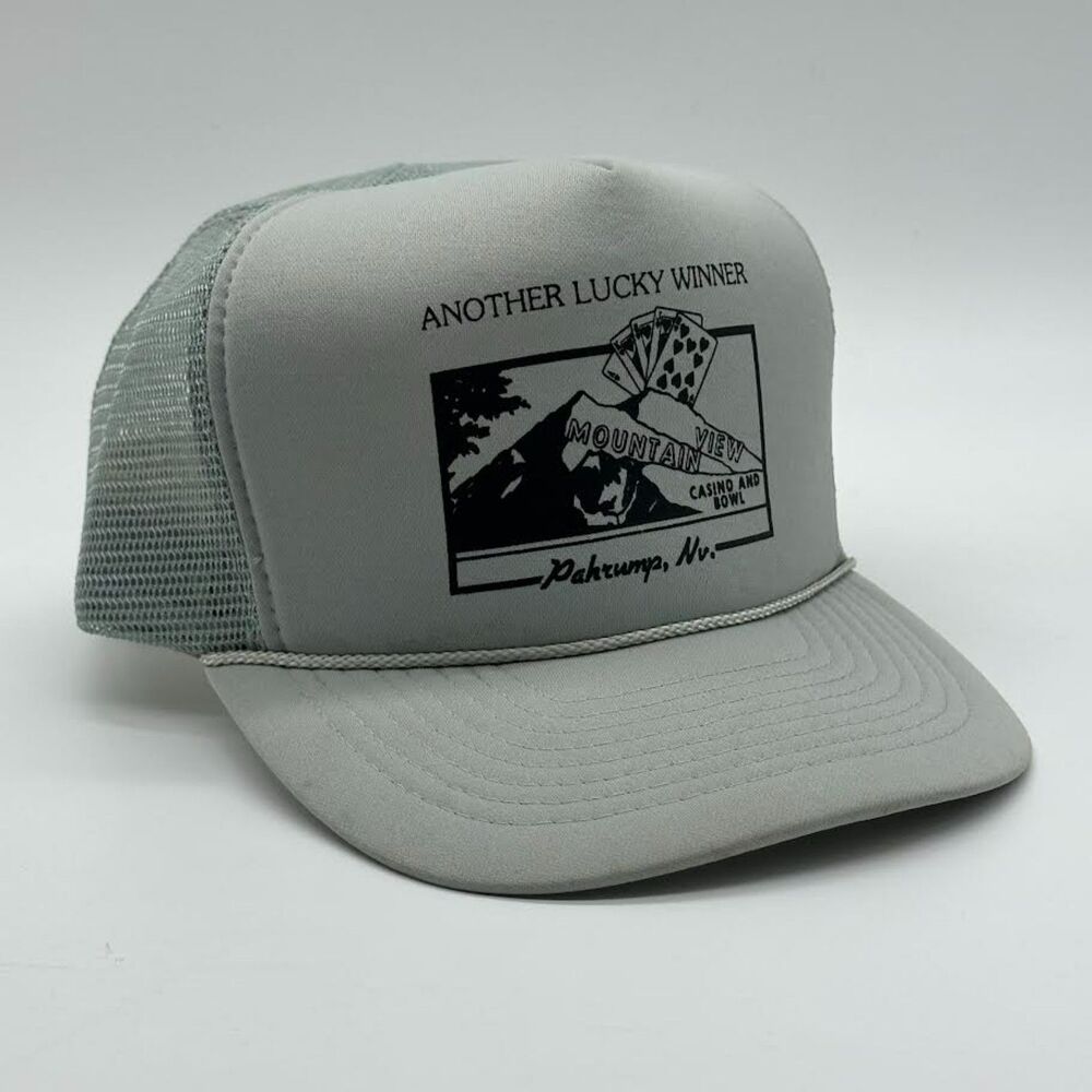 Vintage Trucker Hat Casino Bowling Pahrump Nevada Foam Rope Mesh Gray Cap Winner